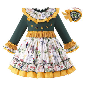 Pettigirl Blue Đầm Thời Trang Thanh Lịch Dành Cho Ngày Lễ Dành Cho Bé Gái Mới Biết Đi Kích Cỡ 2-12Y Có Dây Buộc Tóc Họa Tiết Hoa Dễ Thương Chi Tiết Chữ A Dài Đến Đầu Gối