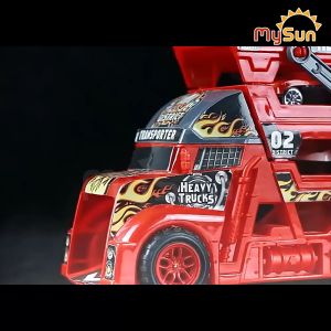 Mô hình xe tải container đầu kéo đồ chơi chở 8 ô tô cho bé MySun