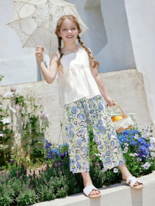 XIANGYING | Pure Cotton Printed Wide-leg Pants for Children Loose High-waist Casual