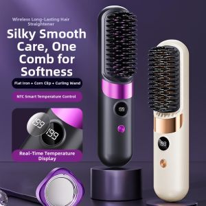 Wireless Ion Protecting Portable Charging Hair Straightener & Curler Comb
