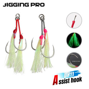 JIGGING PRO 2Pairs Twin Assist Metal Jig Hook 1/0 2/0 3/0 4/0 High Carbon Steel Glow Feather Fishing Assist Hook Fishing Tackle