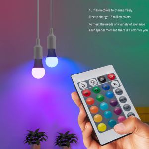 RGB LED Bulb 16 Colors Multicolor A65 E27 Base 220V Dimmable Household Lighting with 24 Key Remote Control for Atmosphere Neon