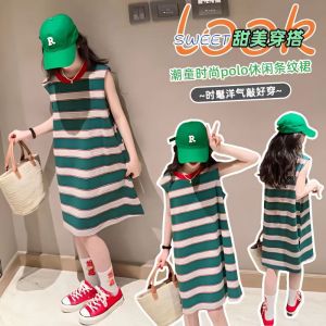 LS Show Kids Dress Cotton Dress Stripe Dress Shift Dress Age 3-9-year-old Size 110-150cm