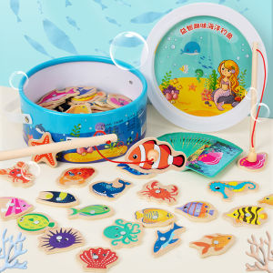 Childrens educational Montessori early education teaching aids - baby magnetic fishing game parent-child interactive wooden toys gifts for boys. LXF