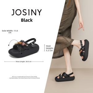 Josiny | Bohemian Fringe Beaded Thick Bottom Open Toe Slides