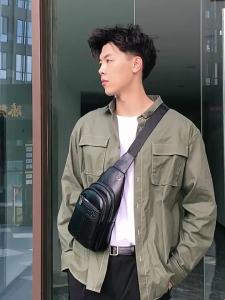 FAMENR [48-Hour Ship] Men Leather Sling Bag Anti-theft Shoulder Bag Crossbody Bag USB Chest Pack Waterproof Bag Male