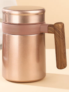 Large Capacity Stainless Steel Insulated Water Cup with Handle for Office Tea Brewing Mens Style Separate Tea Water Cup