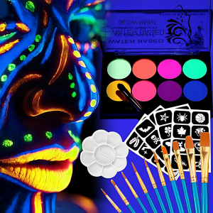 8 สีนีออนเรืองแสงในที่มืดชุดสีหน้าและผิวกาย-พาเลทท์เพ้นท์ร่างกายที่ใช้น้ำ แต่งหน้านีออนเรืองแสงสำหรับเทศกาล