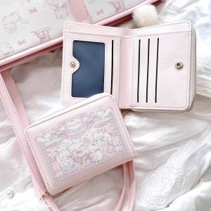 Cute Short Foldable Wallet Card Holder Multi-Slot Girls Purse Document Bag Anti-Magnetic Original Design Flower House Girl