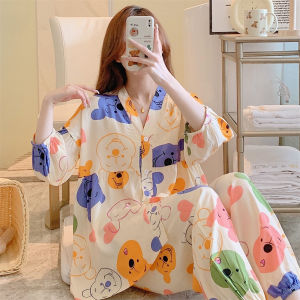 Sleeve Seven Cotton Sleepwear Set Summer Thin Wearable Outside Floral