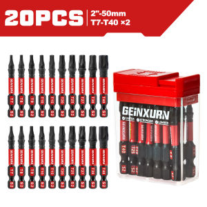 Geinxurn 20 PCS 2 Impact Torx Screwdriver Bits Set(T7-T40) S2 Steel Multi Driver Bits with Storage Colorful Box(Red)