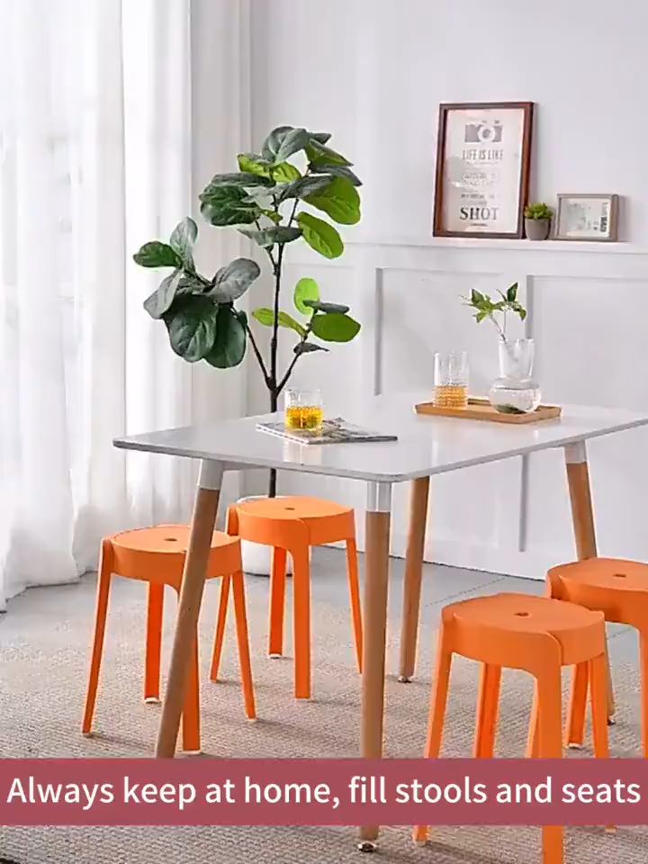 TRAVELCUL Nordic Style Stackable Monoblock Chair Plastic Stool Thickened Dining Table Restaurant Chair Round Household Stool