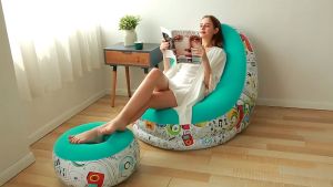 Sofa Santai Angin Intime/ Kursi Santai Dengan Sandaran Kaki (FREE POMPA)SOFA ANGIN+SANDARAN BAHAN BULU TIDAK PANAS READY