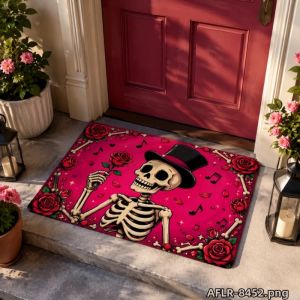 VIKAMA Vintage Halloween Bộ Xương Kẹo Thảm Chống Trơn Trượt Chống Mài Mòn Đầu Lâu Lollipop Thảm Ngoài Trời Hiên Nhà Lối Vào Trang Trí Nhà Cửa