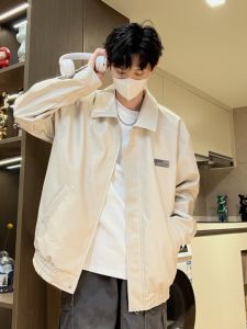 White PU Leather Coat Mens Spring & Fall New Arrival American Retro Handsome Loose Fancy Jacket Motorcycle Clothing Tops