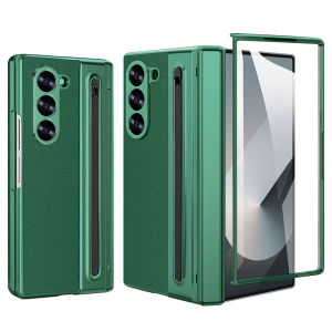 Faux Leather Z Fold 8 Ultra Phone Case with Pen Full Protection Cover for Galaxy Z Fold 8/7/6/5 Includes Tempered Glass Film