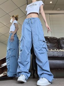 Loose Fit Summer Work Pants Elastic Waist Thin Style Mens Casual Loose Long Trousers Trendy Youthful Style American Casual