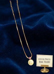 Gold Plated Coin Pendant Necklace with Ruby Pink Stone Details | Traditional Fashion Jewellery Set for Women