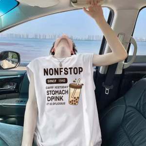 American High Street Fashionable Teenagers Casual Waistcoat Sleeveless T-shirt Top Pure Cotton Vest Mens Summer 2024 New Arrival