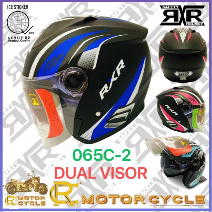 Rxr Half Face Dual Visor 065C-2 For Motorcycle With ICC (BPS) LARGE ...