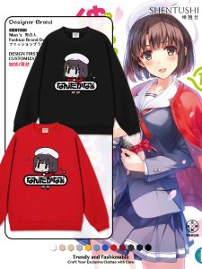 Couples Fleece Lined round Neck Sweatshirt Attractive Roadside Girl Cultivation Method Anime Print Casual Loose Fit Cotton Polyester Blend