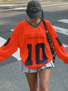 2026 New WomenS V-Neck Fashion Casual Sports Loose Comfortable Long-Sleeve T-Shirt  Letters and Pattern Stitching Printing Tops