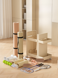 Portable Fitness Equipment Storage Rack with Wheels Yoga Mat Storage Basket Dumbbell Badminton Movable Shelf Home Gym