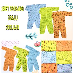 1Set 3Pasang 0-6m Baby Baju Tidur NewBorn Sleepsuit Pajamas Long Sleeve.