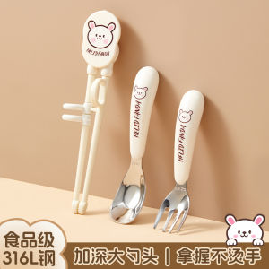 Childrens Anti-Slip Training Chopsticks Set Cartoon Stainless Steel Fork/Spoon/Chopsticks Suitable for Kindergarten And Early Learners