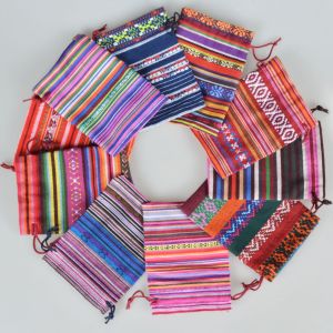 50pcs/Lot 10x14cm 13x18cm Ethnic Style Striped Cotton Bag Candy Gift Jewelry Cosmetics Drawstring Storage Gift Bag