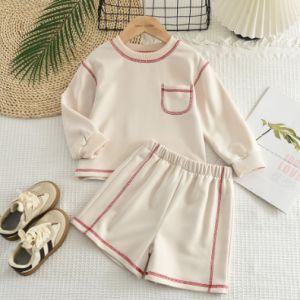 Bear Leader 3-7 Year Old Spring and Autumn Style Girls Casual Clothes Korean Version Solid Color Basic Sportswear Top+shorts Two-piece Set Kids Daily Wear