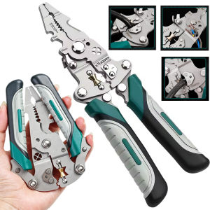 12 in 1 Electrician Wire Stripper / Foldable Stainless Steel Wire Stripping Pliers Crimping Tool / Multifunctional Manual Pliers / for Stripping Twisting Screwdriving Nail Pulling