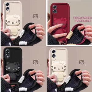 Creative Phone Case OPPO A60 A79 A18 A38 A58 A78 A98 A17 A17k NFC 4G 5G New Cute Cartoon 3D Hello Kitty Makeup Mirror Silicone Casing with Stand and Lanyard 2024