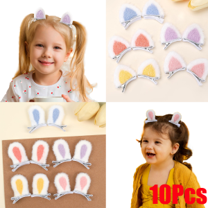 10Pcs Rabbit Ears Hair Clips Cute Cat Ear Hairpin Little Girl Kids Creative Cosplay Birthday Party Daily Accessories Headwear