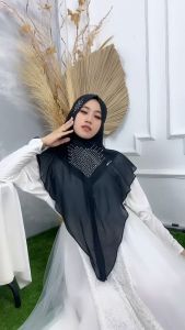 OLIEVE HIJABS l Khimar Widodari Ceruty Polos Syari Panjang Soft Pad Hijab Muslim Instan Payet Mewah