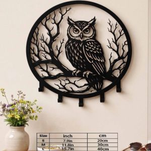 CIFbuy | CIFBUY Rustic Owl Metal Wall Art Iron Sculpture Mural Plaque Key Holder For Home Porch Entryway Decor