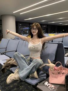 JMS K Series Oxygen สายคล้อง เสื้อกั๊ก ผู้หญิง ฤดูใบไม้ผลิ ฤดูร้อน คอแขวน เสื้อท่อนบน สไตล์สั้นผสมผสาน ผ้าวิสโคส ผ้าฝ้าย และ สแปนเด็กซ์