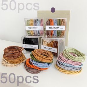 50 ชิ้น/กล่องที่มีสีสันยืดหยุ่นผมยางรัดสำหรับผู้หญิงสาวผม S Crunchies ที่เรียบง่ายผมเชือกสาวผูกผม