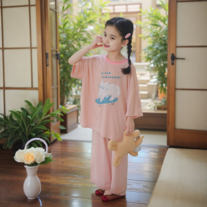 Childrens Modal Sleepwear Short Sleeve Home Clothes Set Girl Casual Air Conditioner Suit Comfortable Breathable Moisture Wicking