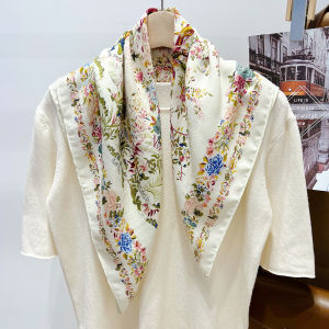 Khăn Choàng Cổ Bằng Vải Lanh Cotton Mỏng Thoáng Khí Họa Tiết Hoa Chim Cổ Điển Thanh Lịch Nghệ Thuật Cổ Điển Bảo Vệ Cổ