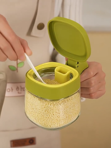 Balang Rempah Glass Seasoning Jar With Spoon Spice Containers Airtight Jar For Salt Sugar Pepper Kitchen Botol Perasa Makanan 调味罐