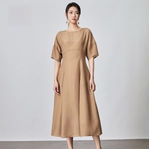 HR | Elegant Silk Dress Womens Summer High Waist A-Line Skirt French Style Big Swing Hemline Pure Color Polyester 22% Silk 78%