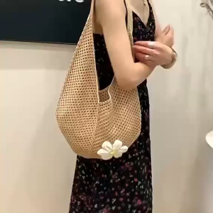 Home + Hound Women Shoulder Bag with floral dress crochet design flower embellishment casual use.