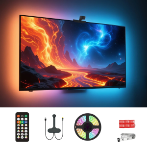 WACUAAO AI Sync LED TV Backlight with Camera Music SyncUSB Powered Remote Control for Living Room Home Theater Gaming Room
