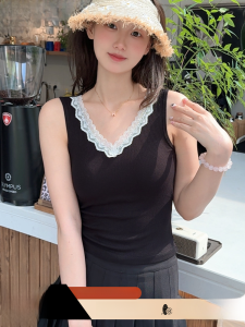 MiiOW | เสื้อกั๊กผู้หญิงแบบสวมไหล่กว้าง แขนกุด ไม่มีโครง เสื้อชั้นในแบบไร้สาย ด้านหลังมีแถบลูกไม้ ทรงเข้ารูป สไตล์เรียบง่าย