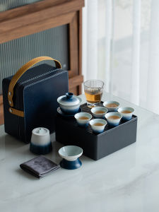 Portable Ceramic Chinese Style Travel Kung Fu Tea Set Handbag Gift Outdoor User Friendly Home Use Tea Tray Not Included