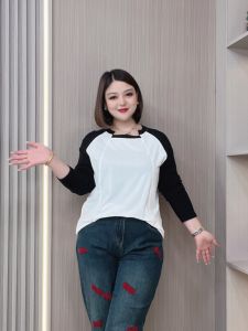 Loose Shoulder Insertion Long Sleeve Base Shirt Womens plus Size Mid-Length Top Korean Style Commute Cotton Blend Autumn New Design