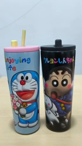 แก้วสแตนเลส316 เก็บความเย็น ร้อน สกีนลาย ขวดน้ำพร้อมฝาปิดและหลอดดูด  สีสันสดใส ความจุ710ml