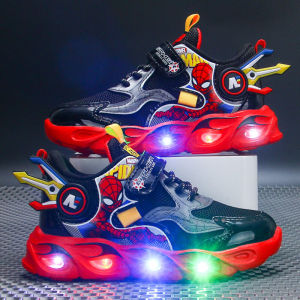 Spiderman Boys Running Shoes Luminescent Dad Shoes Comfortable Breathable Upper Mesh Rubber Outsole Wear Resistant Spring Autumn