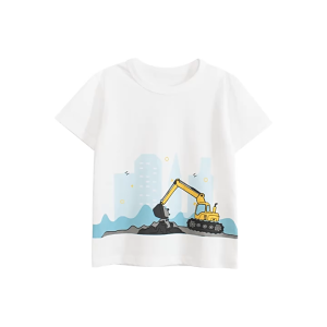 [zensasi]  Kaos Anak Oversize Anak Laki - Laki Gambar Excavator Warna Putih Bahan Katun